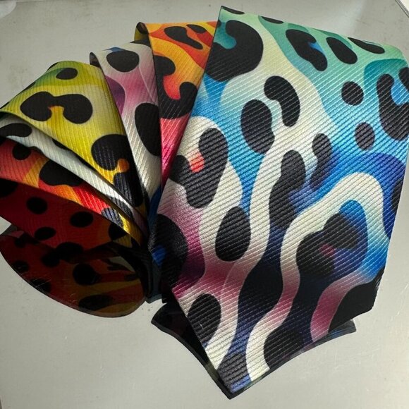 Tie Trippy Cheetah Leopard Rainbow Necktie Hippie Psychedelic Tie Dye Rave Gift - Picture 6 of 11